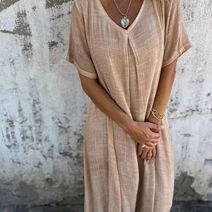 Light Taupe V-Neck Maxi Dress